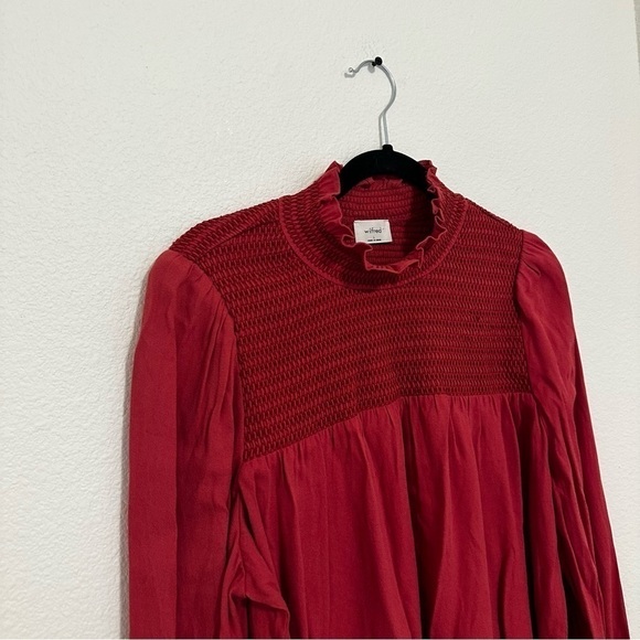 Aritzia Wilfred Nessie Mock Neck Blouse Smocked Details Mauve Rose Size L Women - Picture 3 of 10
